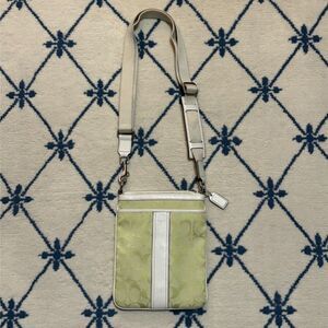 Vintage Coach 2005 Y2K 6016 Jacquard Signature Swing Pack Crossbody - Lime Green
